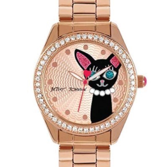 ✔️ RARE Betsey Johnson Rose Gold Cat Watch with Pink Accents - Picture 1 of 15